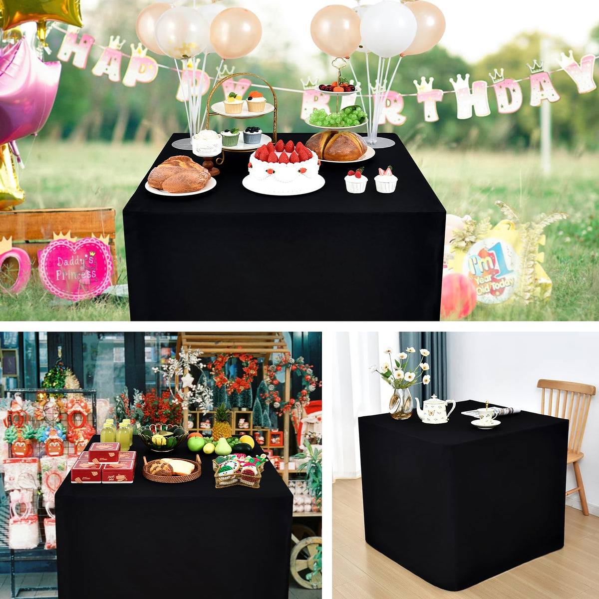 Nacuci trade-show and banquet venues can achieve a neat display with this black fitted cover.
