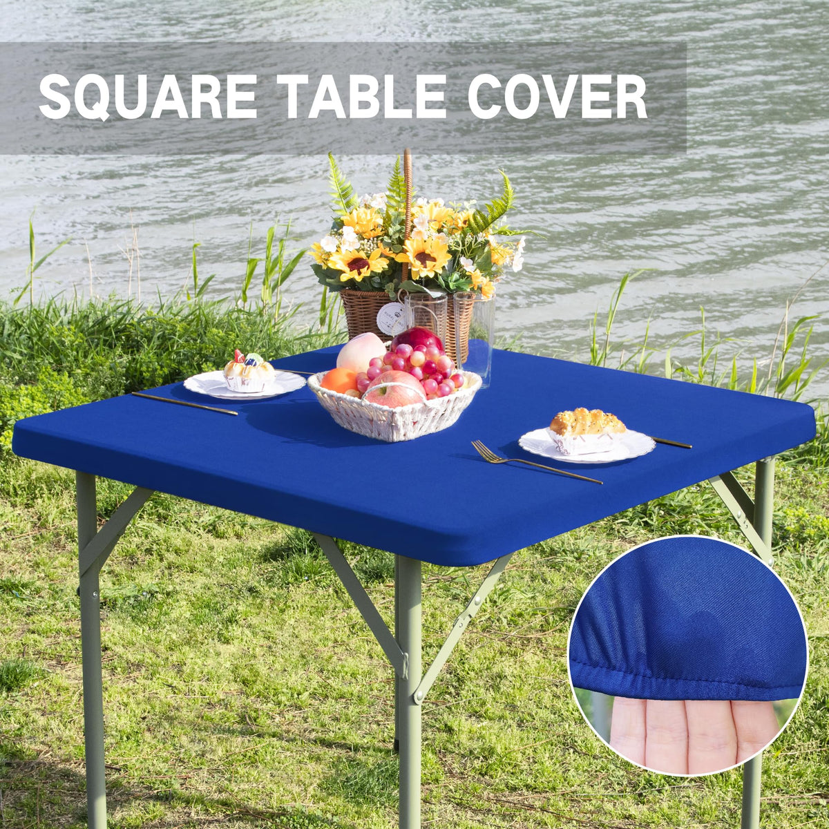 Nacuci waterproof blue table cover beads water for easy cleanup on a 34x34 table