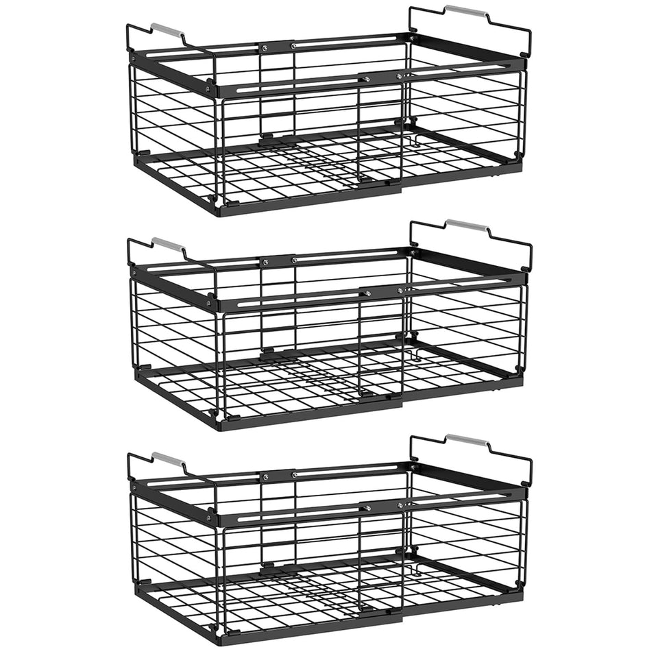 NADAMOO freezer organizer bin 3-pack stacked for space-saving organization.
