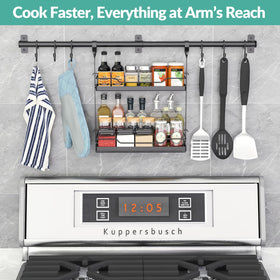 NADAMOO utensil hanger with movable hooks organizes utensils for easy use.