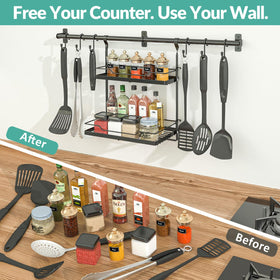 NADAMOO two tier kitchen shelf with towel bar keeps towels within reach.