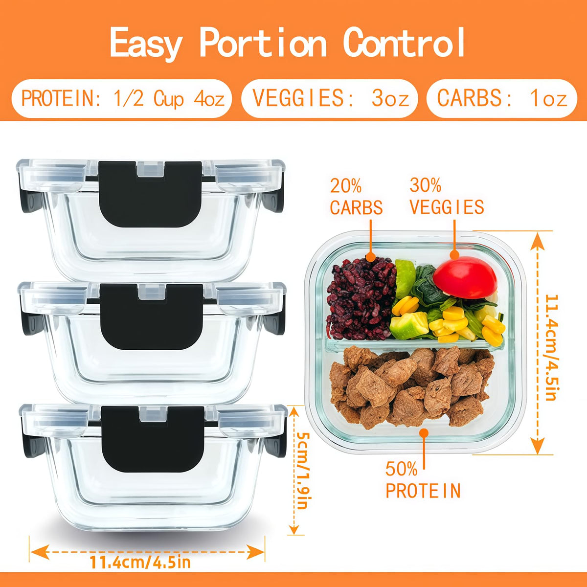 Nafhone 8oz bariatric glass container with lids for on-the-go meals.