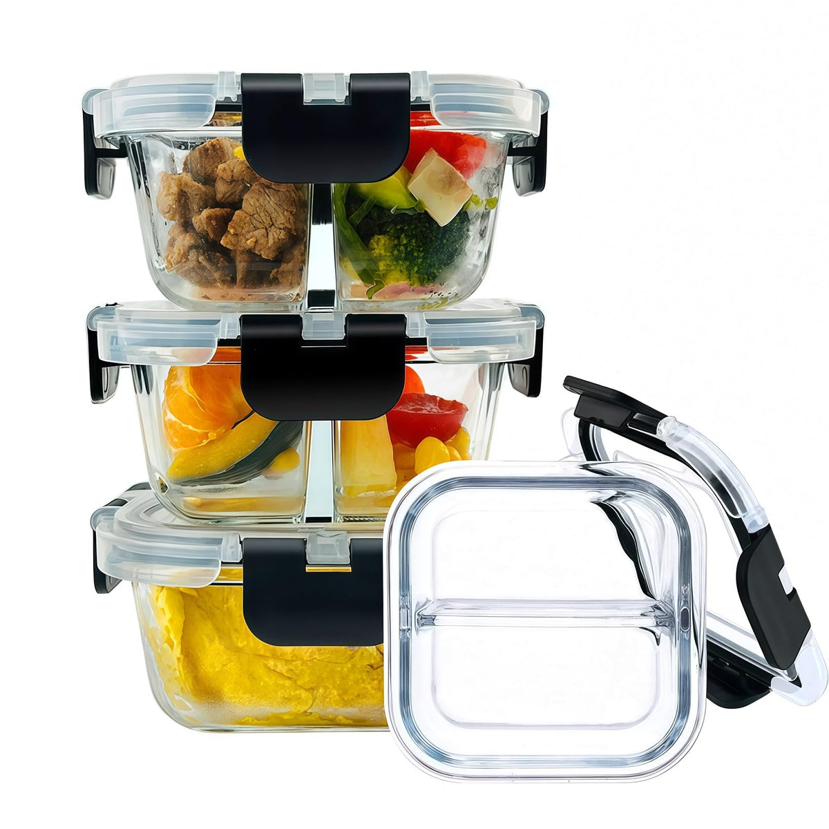 Nafhone bariatric glass container with two compartments for precise portioning.