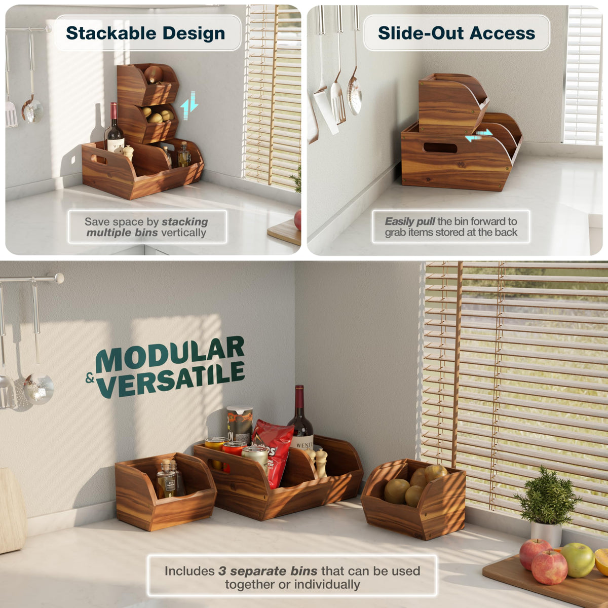 NAGAWOOD pantry bin in-kitchen use with fruits and vegetables