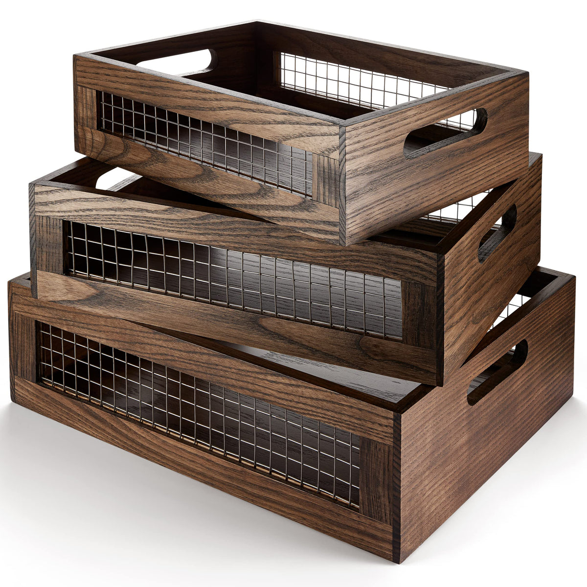 NAGAWOOD set of 3 extra-large nesting baskets front view keeps countertops organized