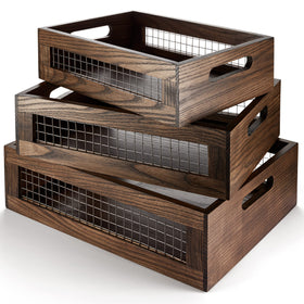 NAGAWOOD set of 3 extra-large nesting baskets front view keeps countertops organized