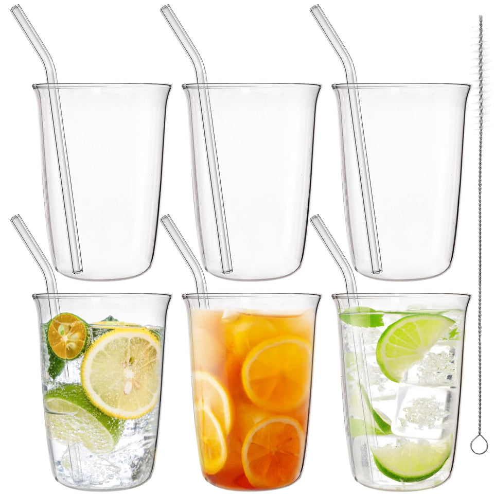 Nagpew 6-piece drinking glasses 16oz showcase beverages clearly, ideal for daily use.