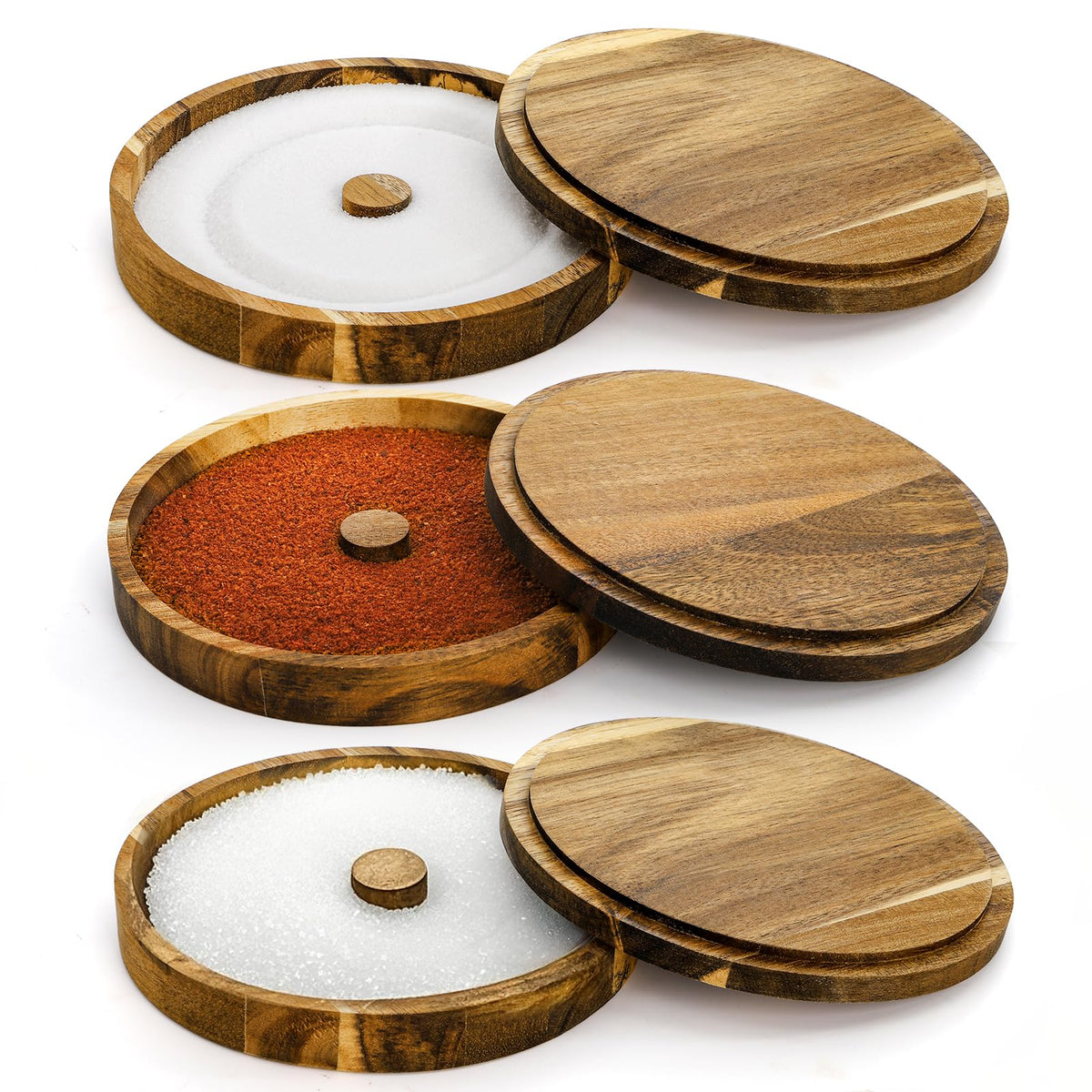 Nagpew Margarita salt rimmer set stacked on acacia wood tray for organized bar prep