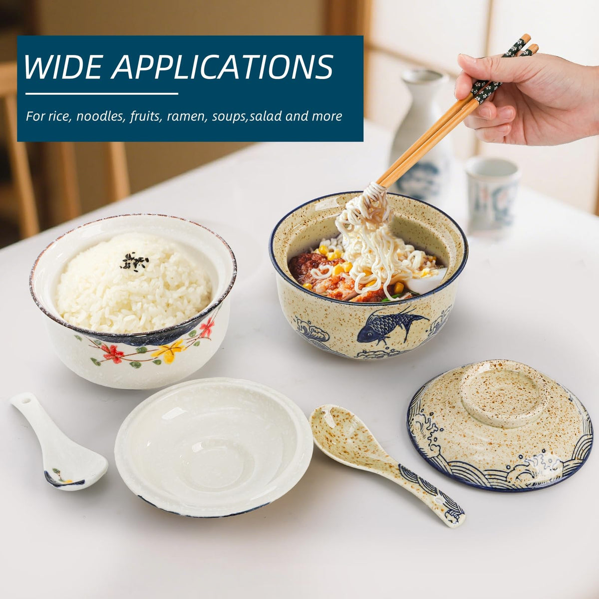 Nagpew ramen bowls on dining table; perfect for noodles or salads