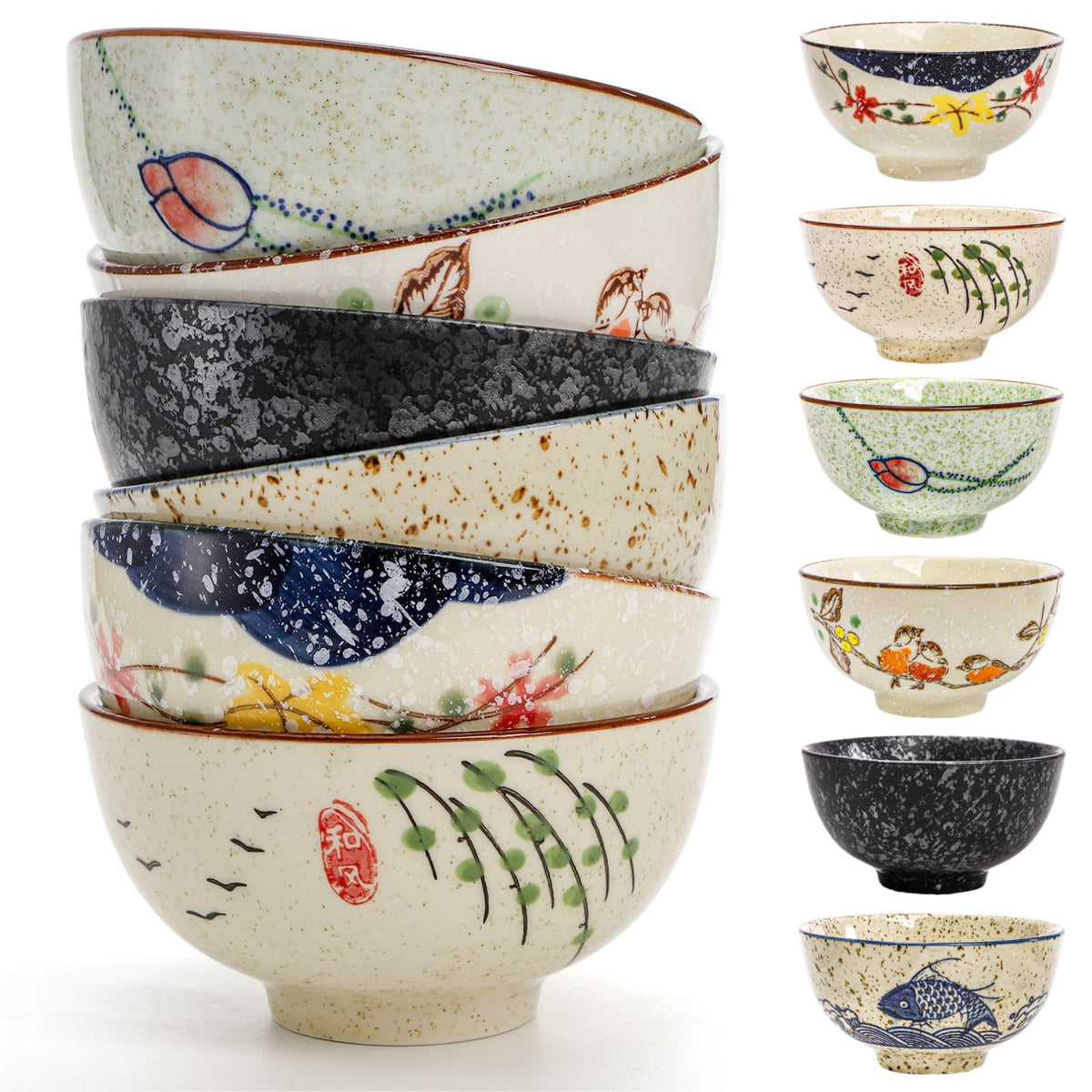 Nagpew retro ceramic bowls set of six for everyday meals