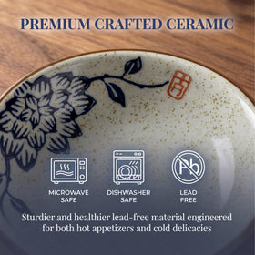 Nagpew willow-pattern sauce dish brings subtle charm to shared appetizers.