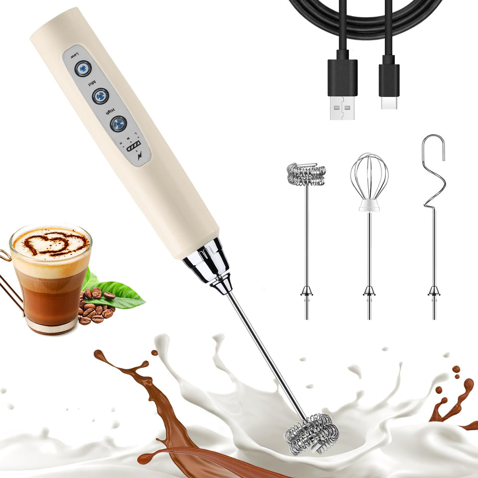 Nahida beige milk frother wand handle provides a comfortable grip and quiet operation.