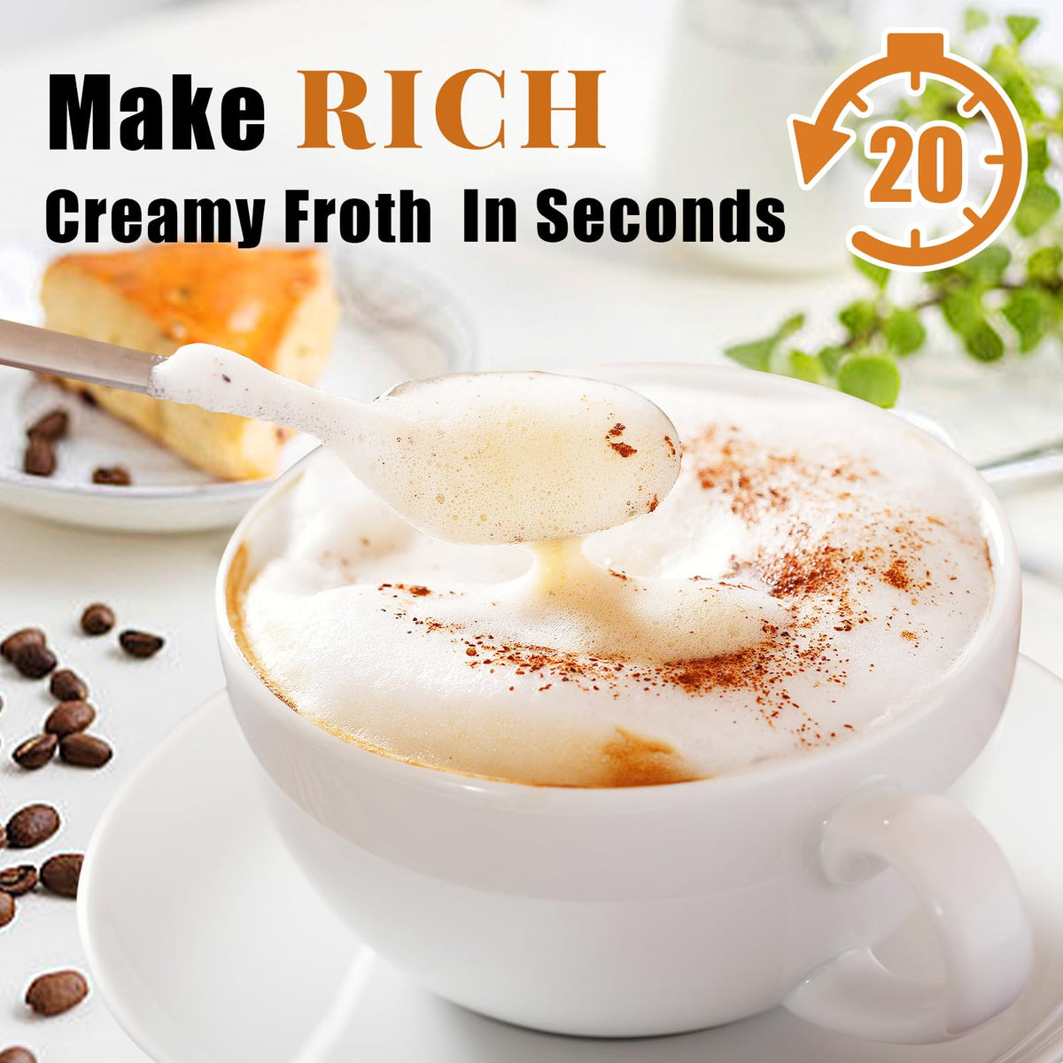 Nahida beige milk frother wand stainless steel heads deliver durable, consistent frothing performance.