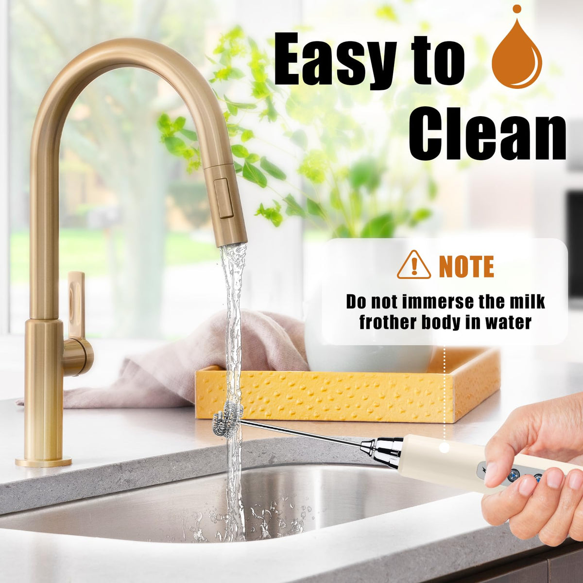 Nahida beige milk frother wand compact design fits narrow cups and small kitchens.