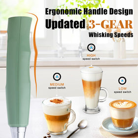 Nahida Granite Green Frother Wand control panel shows three speed options.