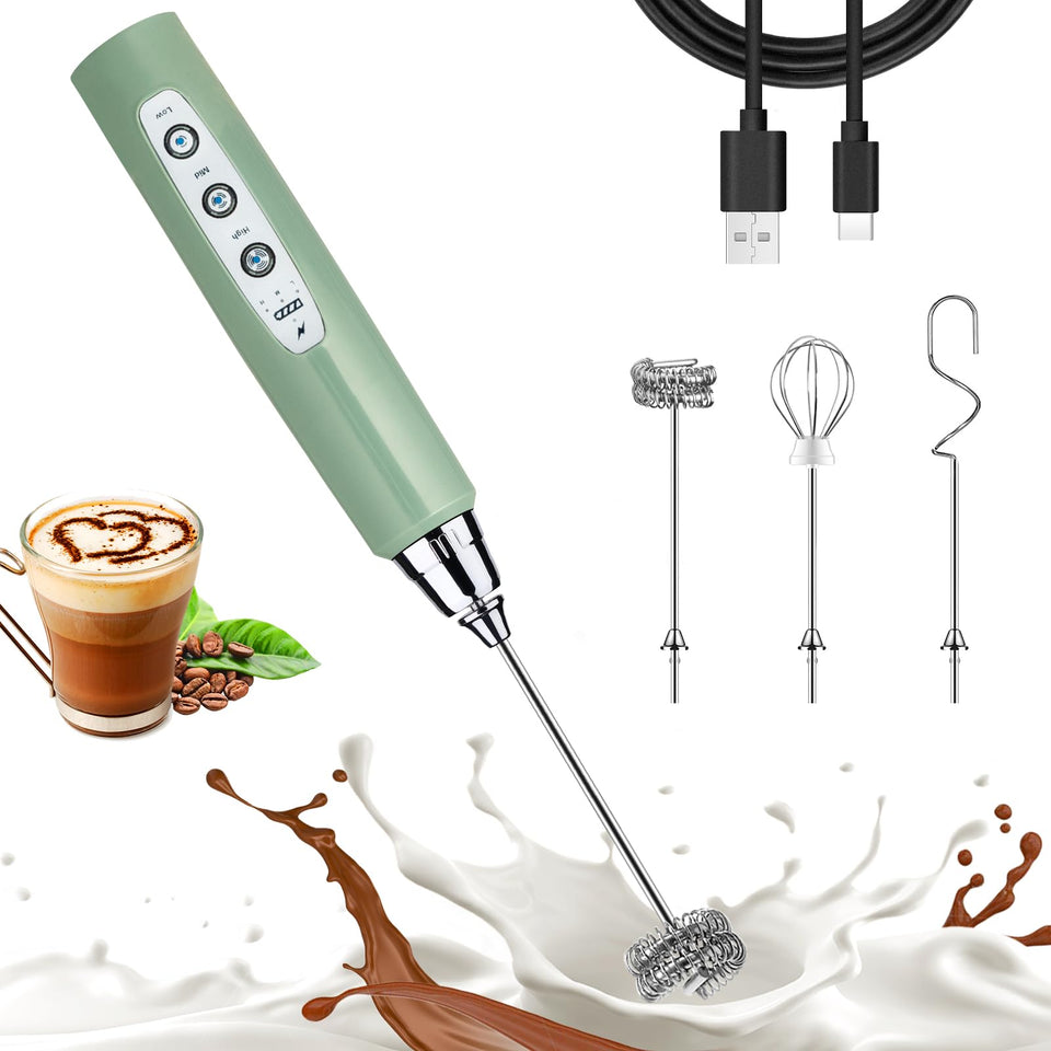 Nahida Granite Green Frother Wand in hand with ergonomic grip for easy frothing.