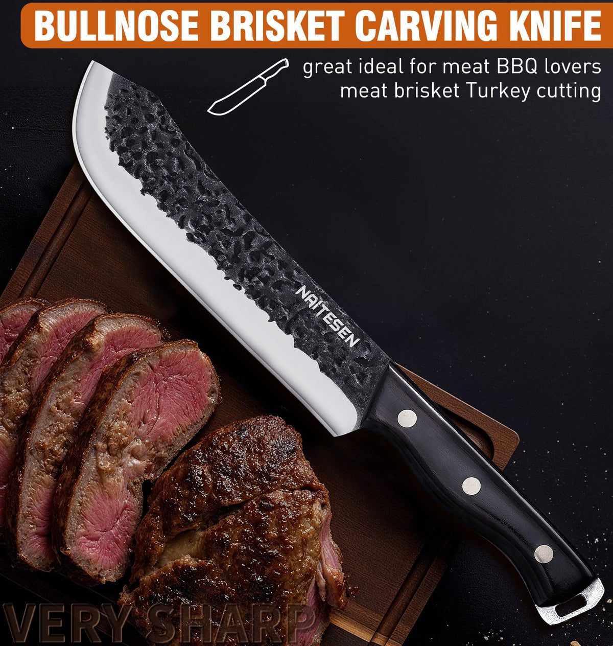 Naitesen 9-inch breaking knife designed for thick meat cuts with control
