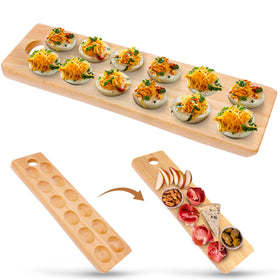 Namre' wooden deviled egg platter 12-hole for stylish holiday entertaining.