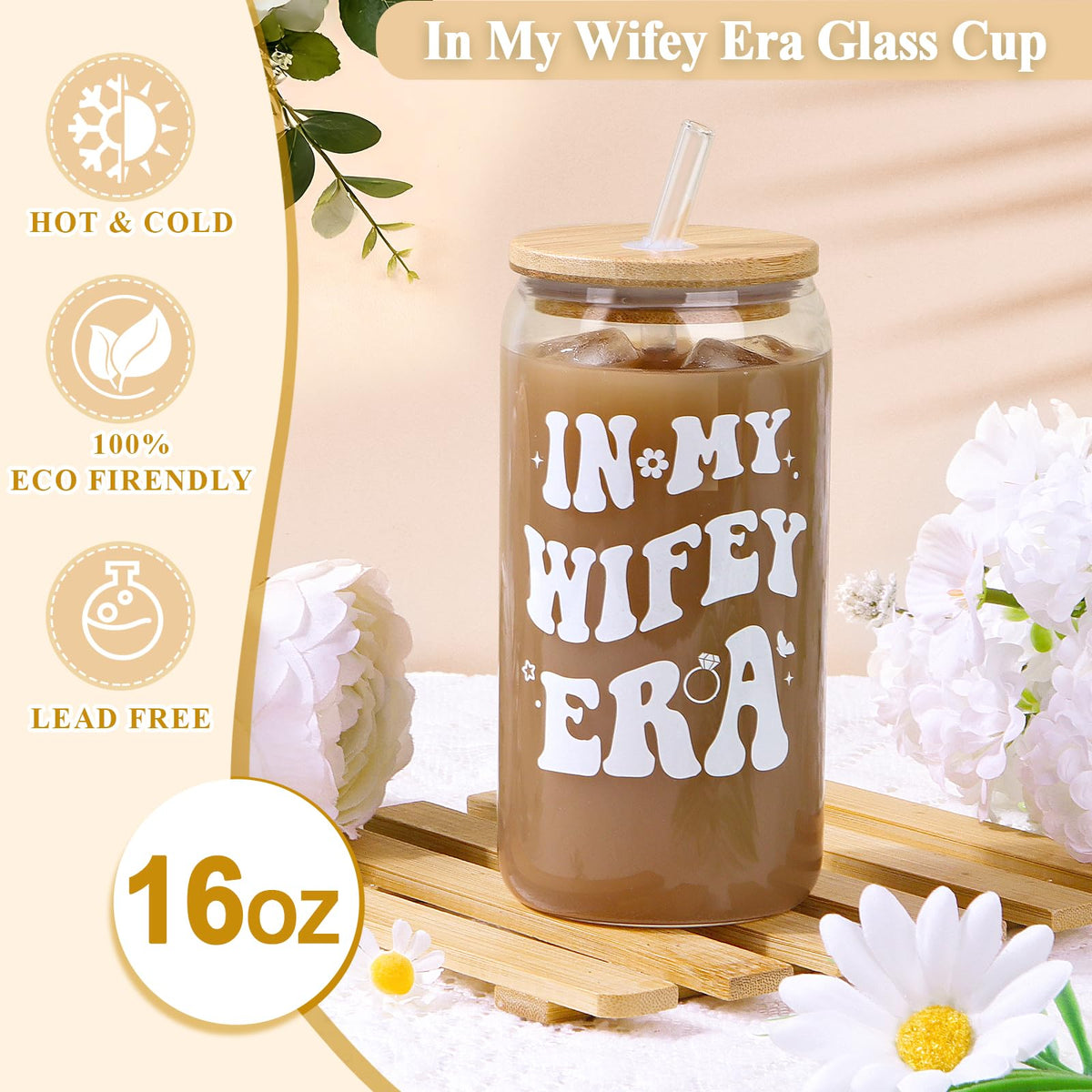 Nanadaya In My Wife Era glass cup for celebratory toasts and daily use