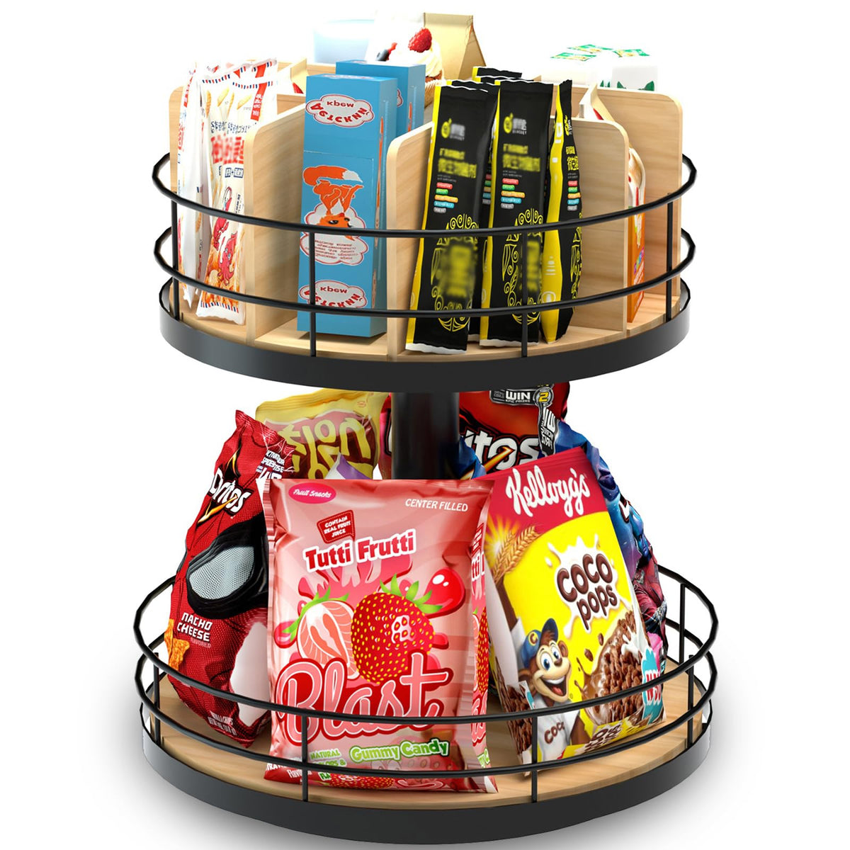 NANAGIFTREE snack organizer lazy Susan 2-tier for quick grab-and-go access
