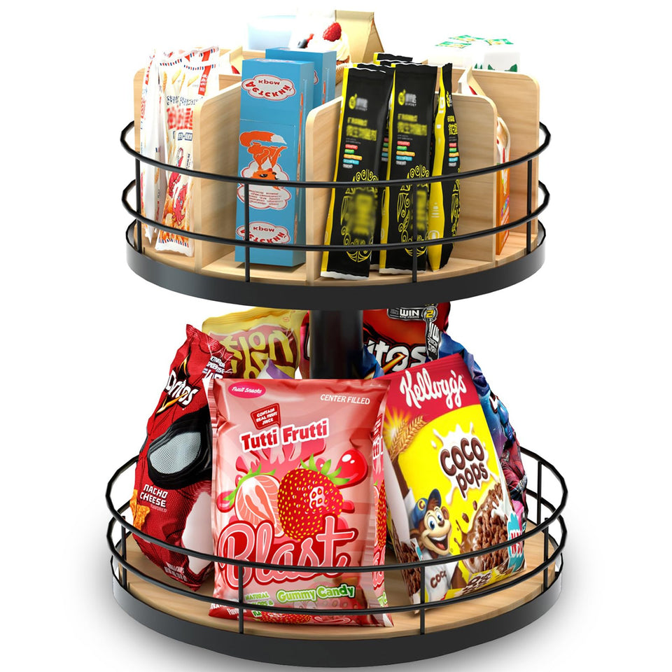 NANAGIFTREE snack organizer lazy Susan 2-tier for quick grab-and-go access