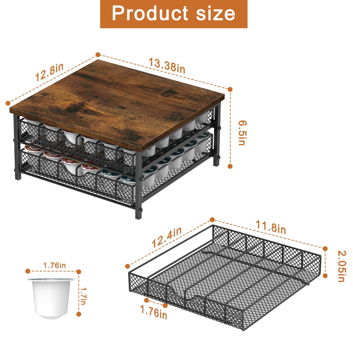 NANANARDOSO coffee pod drawer open, showing organized 72-slot storage for quick access.