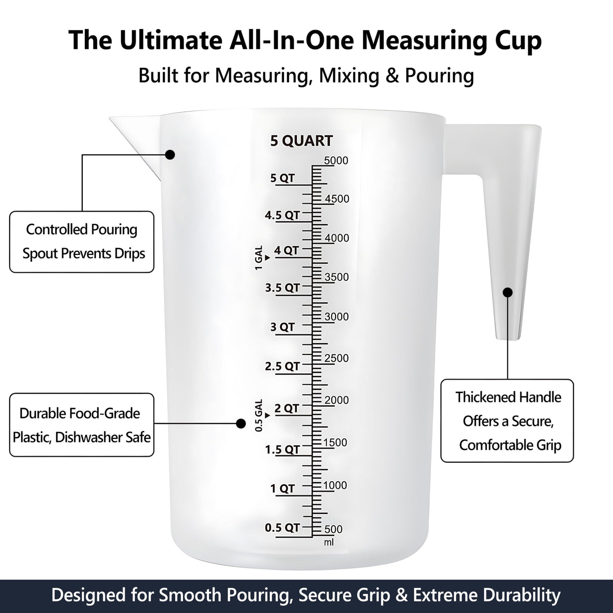 NaNaPaly measuring cup made from food-grade plastic for versatile use.