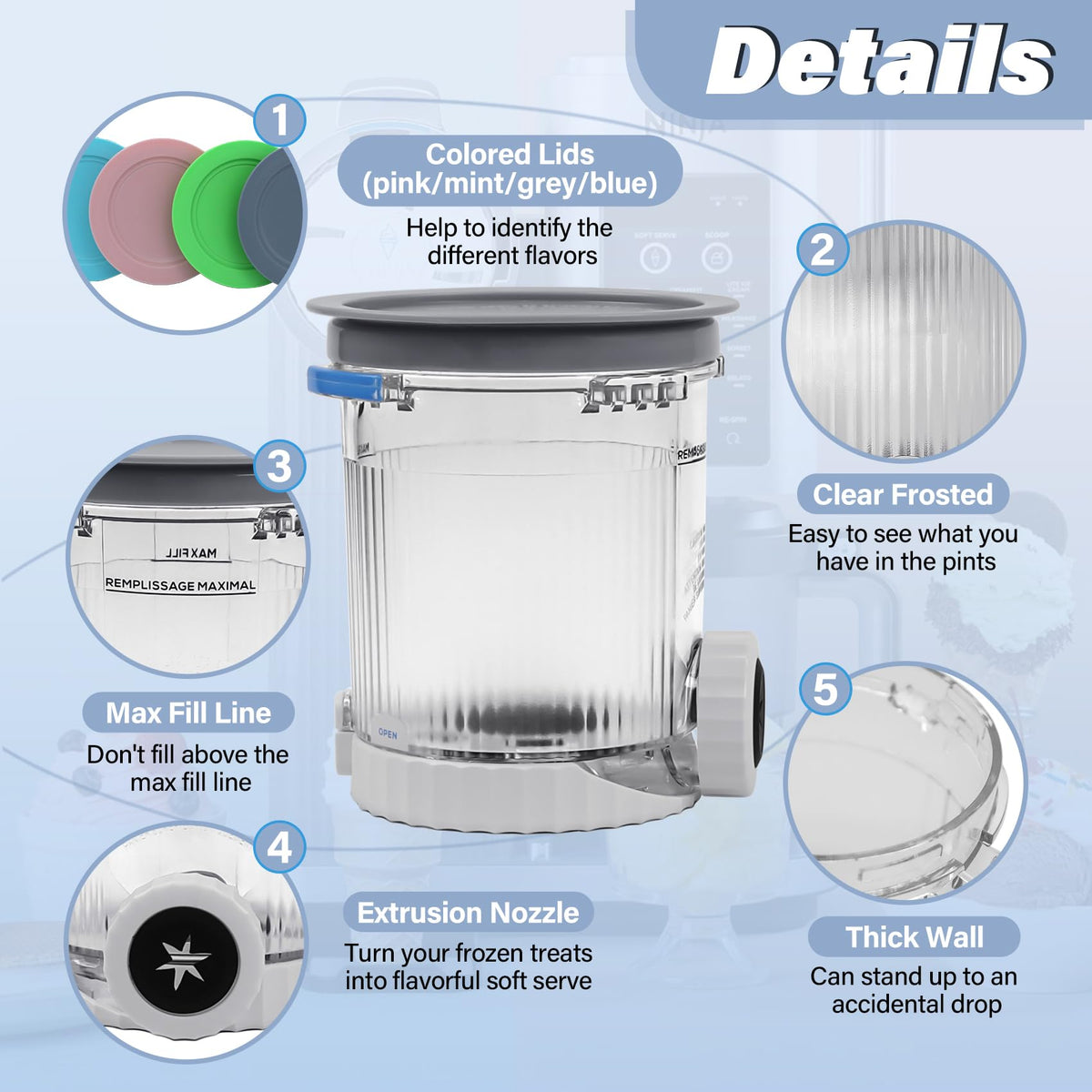 NANOBABY 16 oz clear pint cup for dependable freezing.