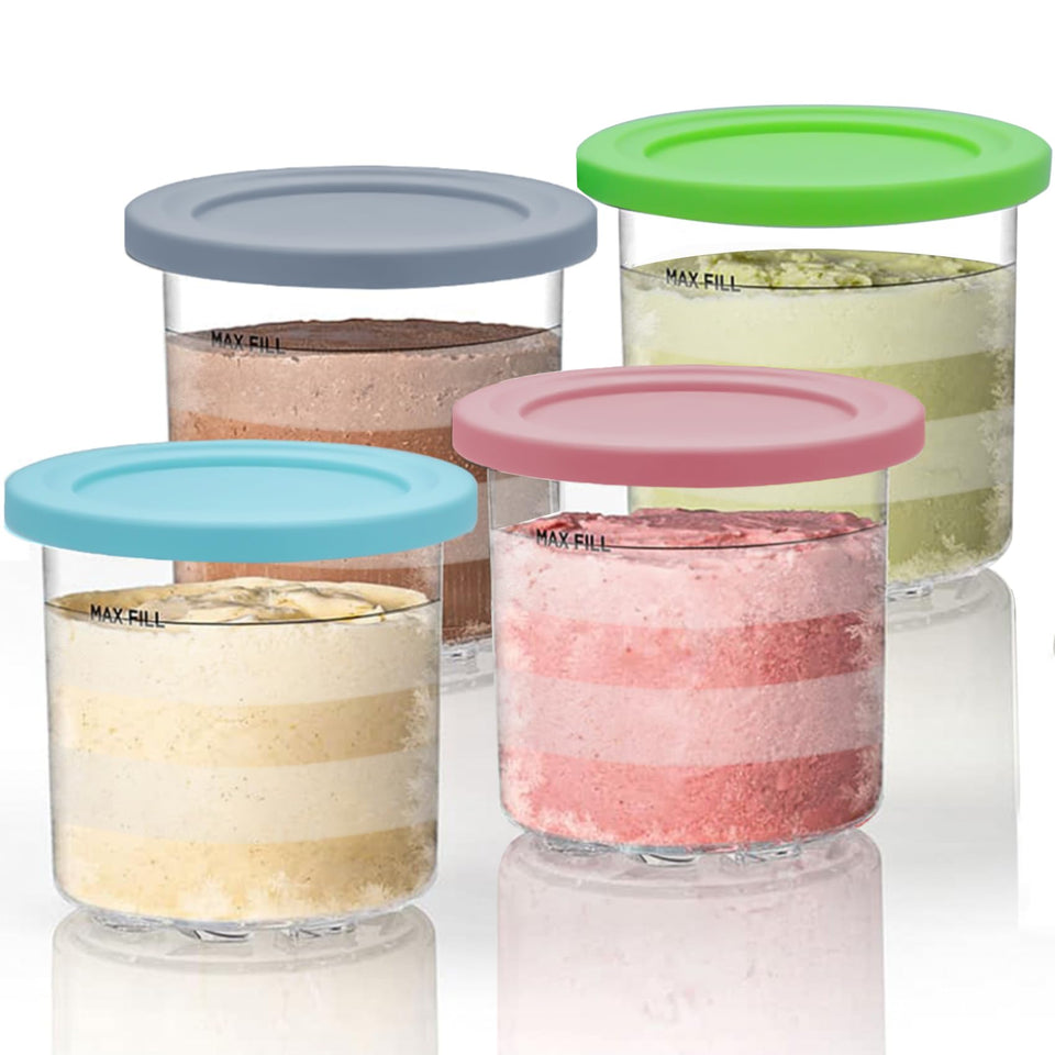 NANOBABY Creami pint cups 4-pack with color lids for easy flavor labeling.