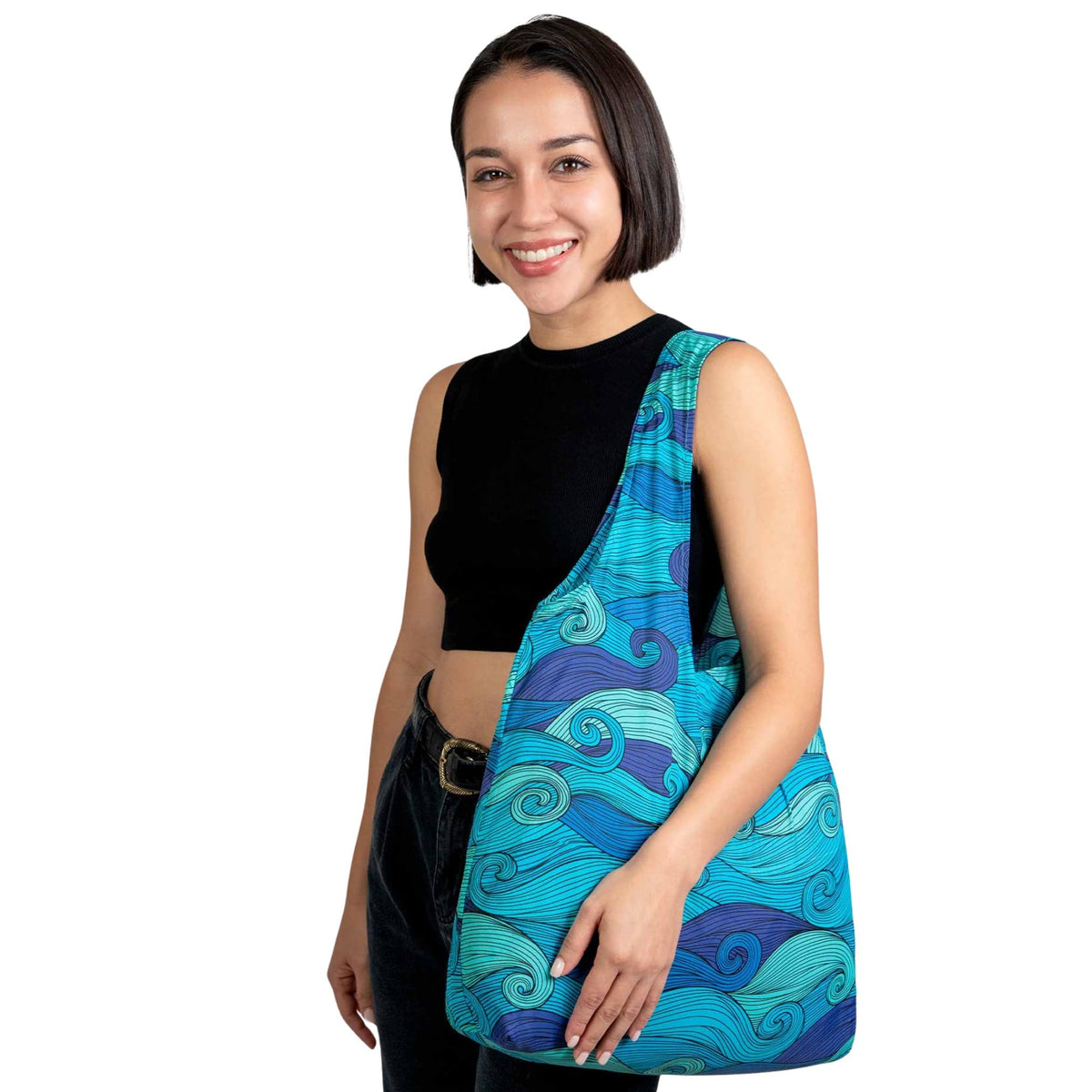 Nanobag standard 19-liter tote displayed open for groceries.