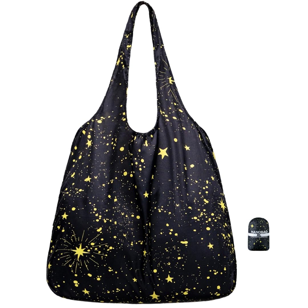 Nanobag ultralight foldable tote showing 25-liter capacity for groceries