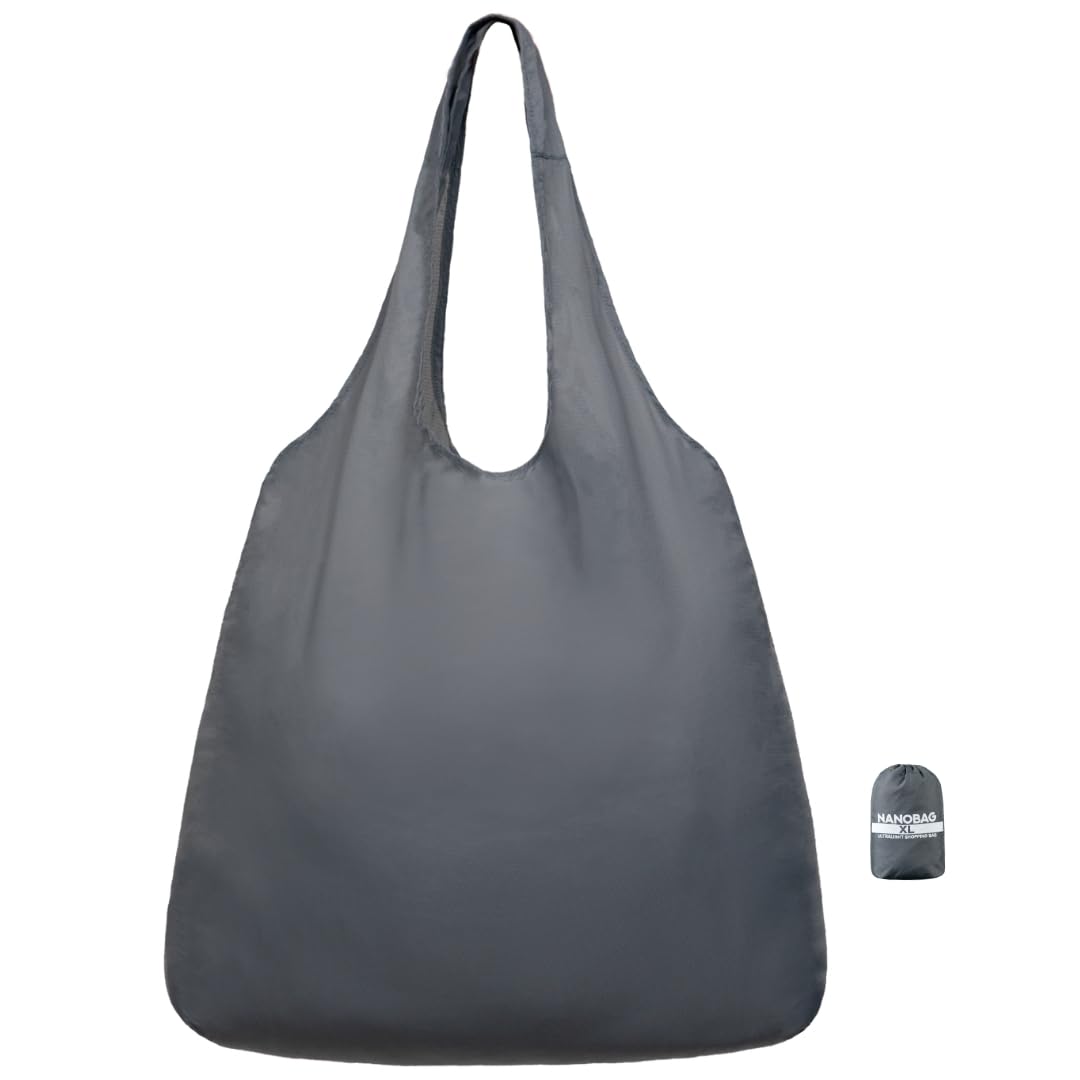 Nanobag ultralight tote folded compactly in a pocket for easy carry.