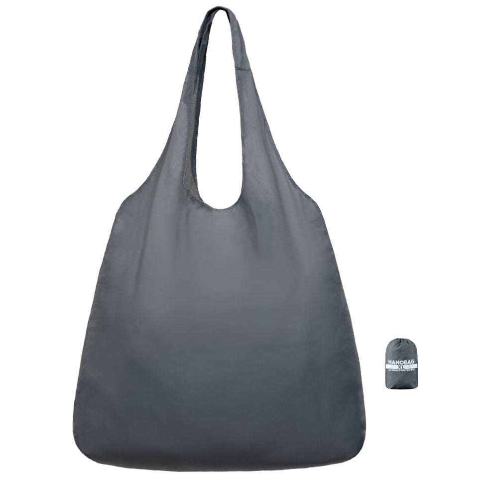 Nanobag ultralight tote folded compactly in a pocket for easy carry.
