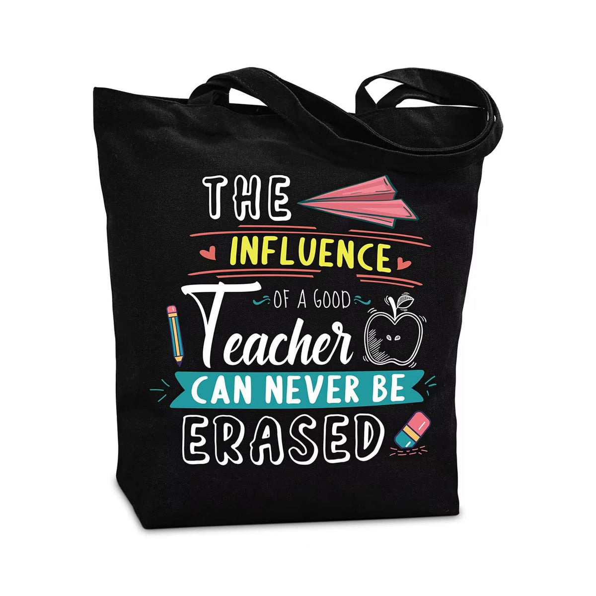 NANOOER teacher appreciation tote on black canvas, ideal gift for teachers.