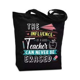 NANOOER teacher appreciation tote on black canvas, ideal gift for teachers.