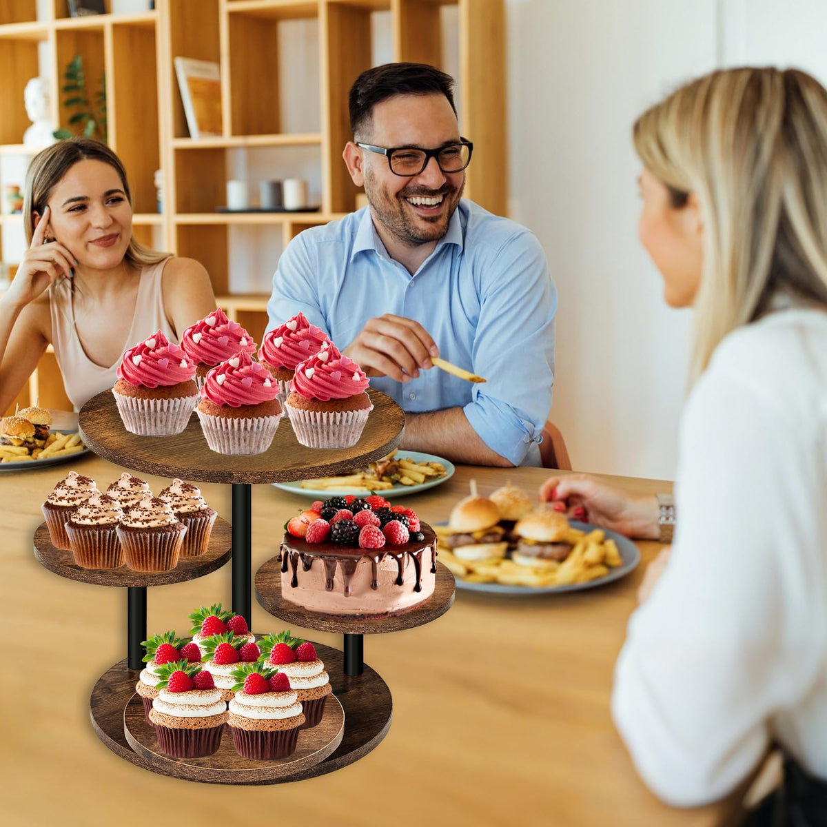 NANXITU 360-degree cupcake stand showcasing treats from every angle