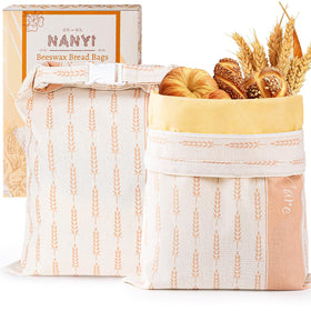 NANYI beeswax bread bags amber wheat front view showing stylish print for freshness