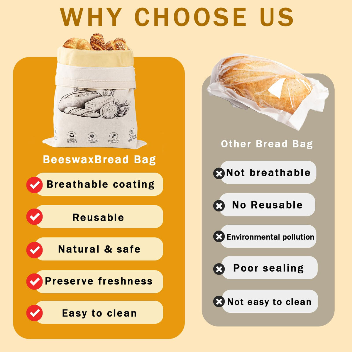NANYI bread bag with ivory loaf and secure closure for convenient storage