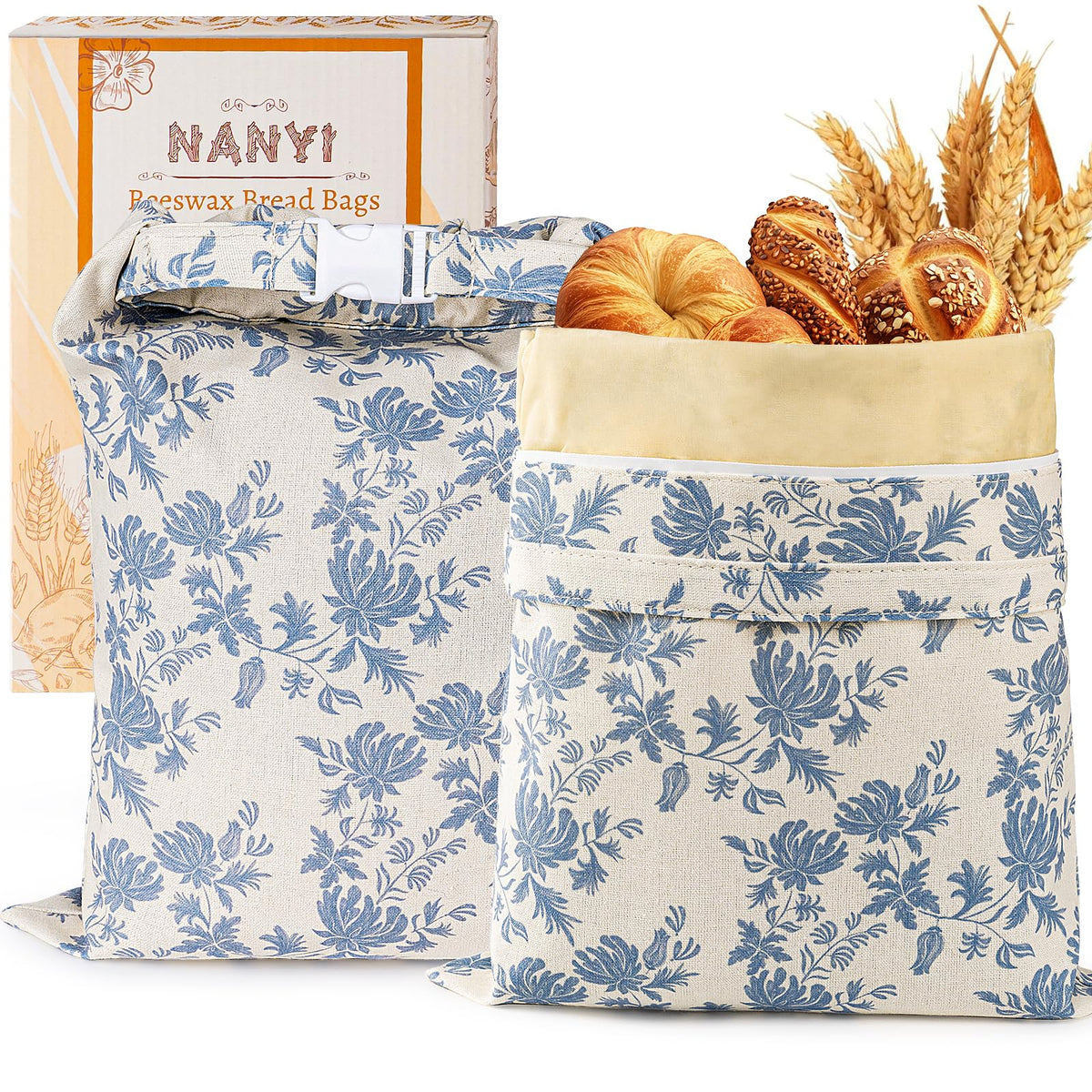 NANYI beeswax bread bags on counter preserving freshness