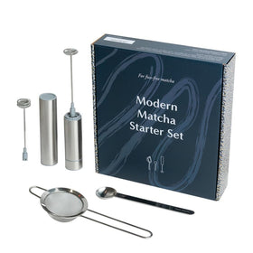 Naoki Matcha Modern Starter Set electric whisk in action, frothing creamy matcha quickly