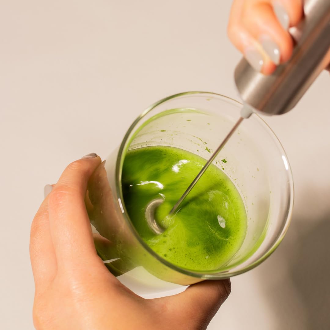 Naoki Matcha Modern Starter Set stainless steel spoon and sifter shown for precise measurement and smooth mixing