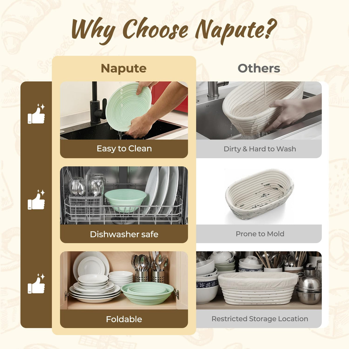 Napute pastry brush for even flouring and precise dough finishing