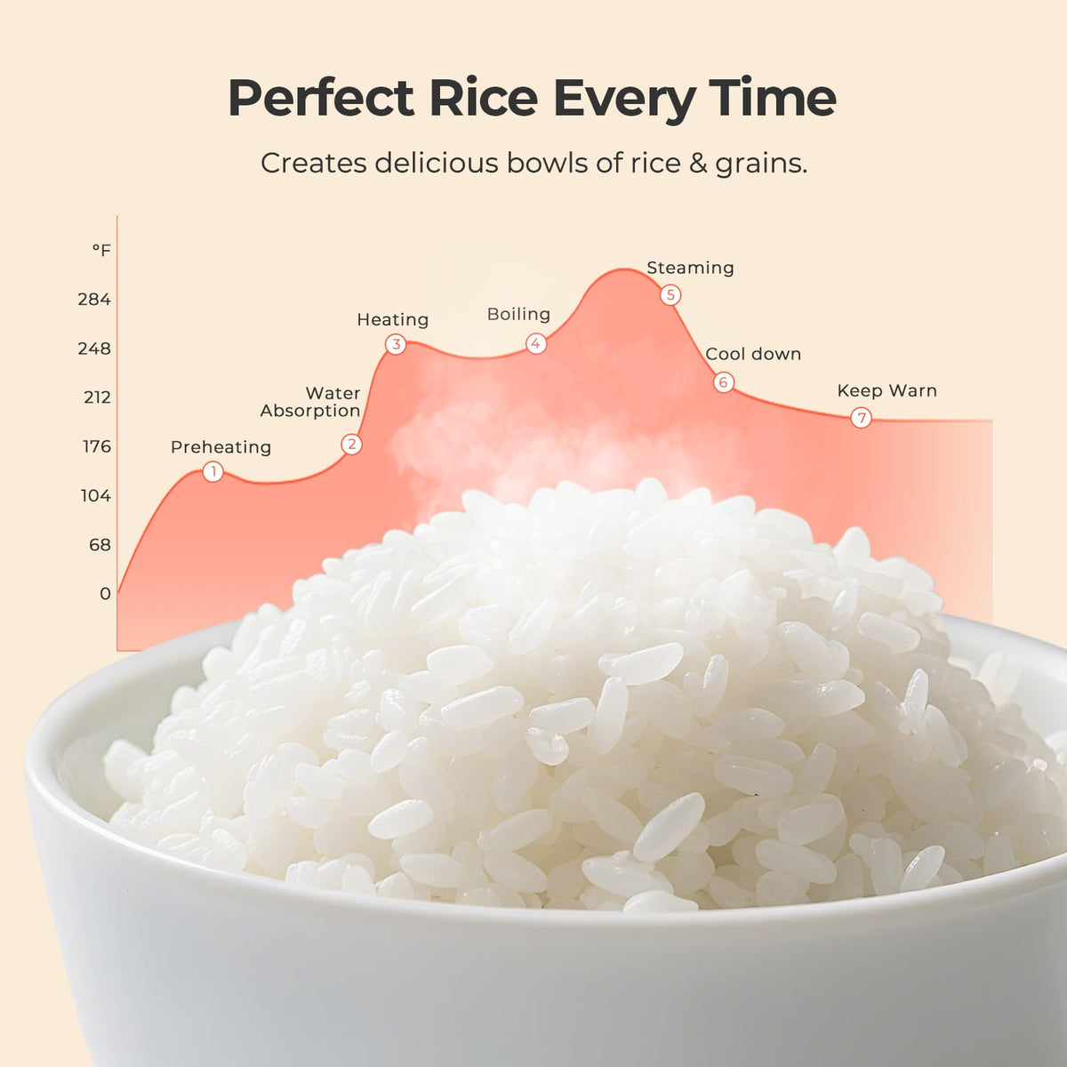 Narcissus 3.5-Cup Rice Cooker delayed-start feature visible for ahead planning