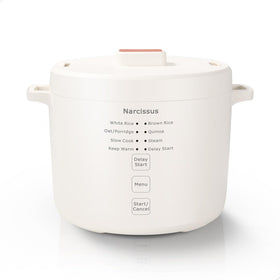 Narcissus 3.5-Cup Rice Cooker white front view, space-saving for small kitchens