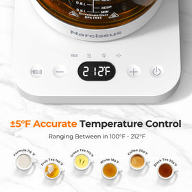 Narcissus kettle provides rapid 1200W heating for quick hot water.