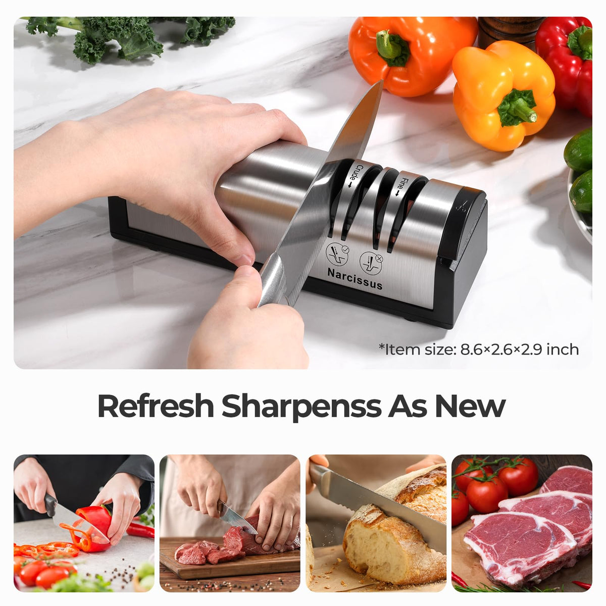 Narcissus Knife Sharpener 2-stage system for quick edge restoration