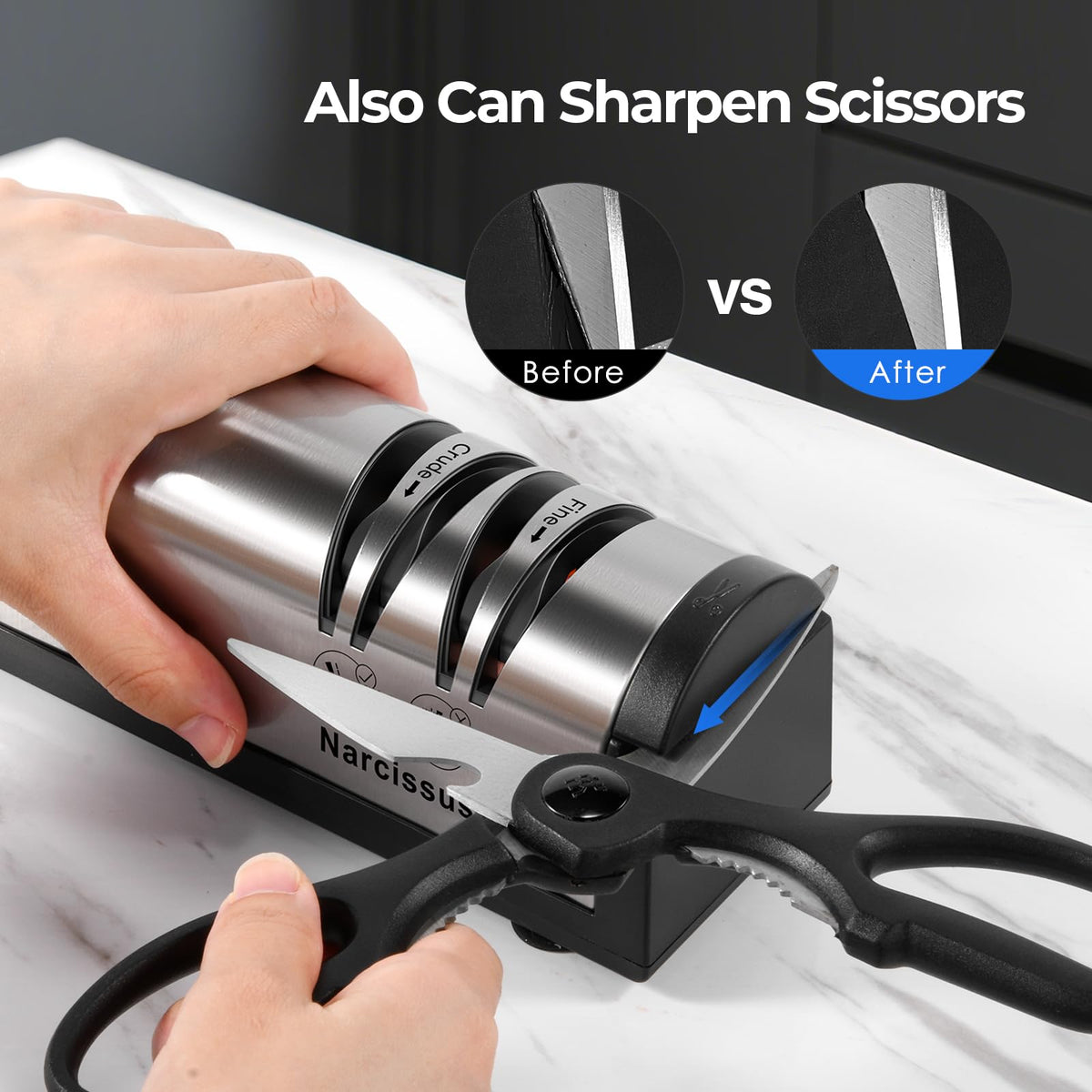 Narcissus Sharpener with scissors slot expands 3-in-1 functionality
