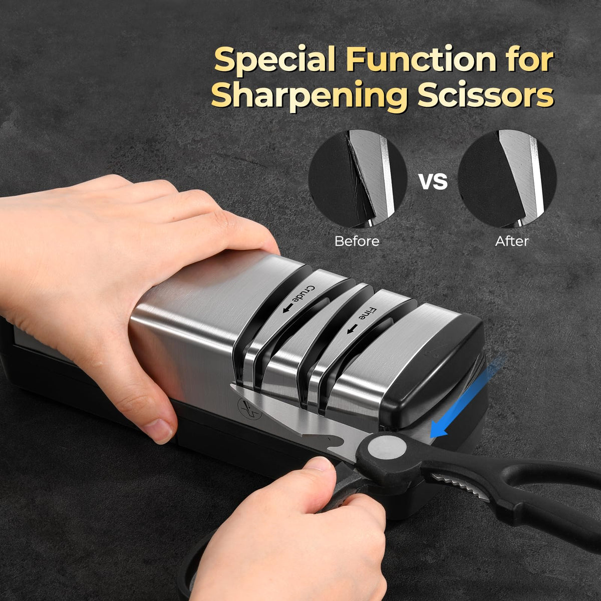Narcissus S867 ergonomic handle and anti-slip base for safer sharpening.