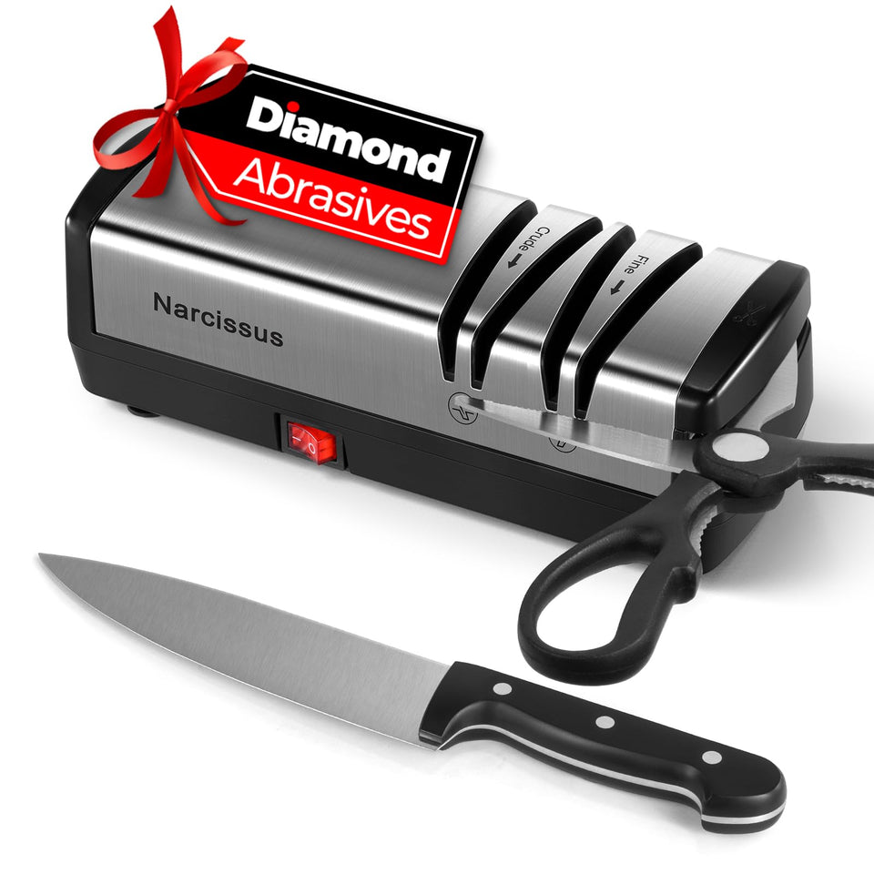 Narcissus S867 knife sharpener front view showing compact on-counter design for easy setup.