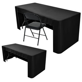 Nasitos 2-pack fitted black tablecloth for a 4ft table, front view, clean professional appearance